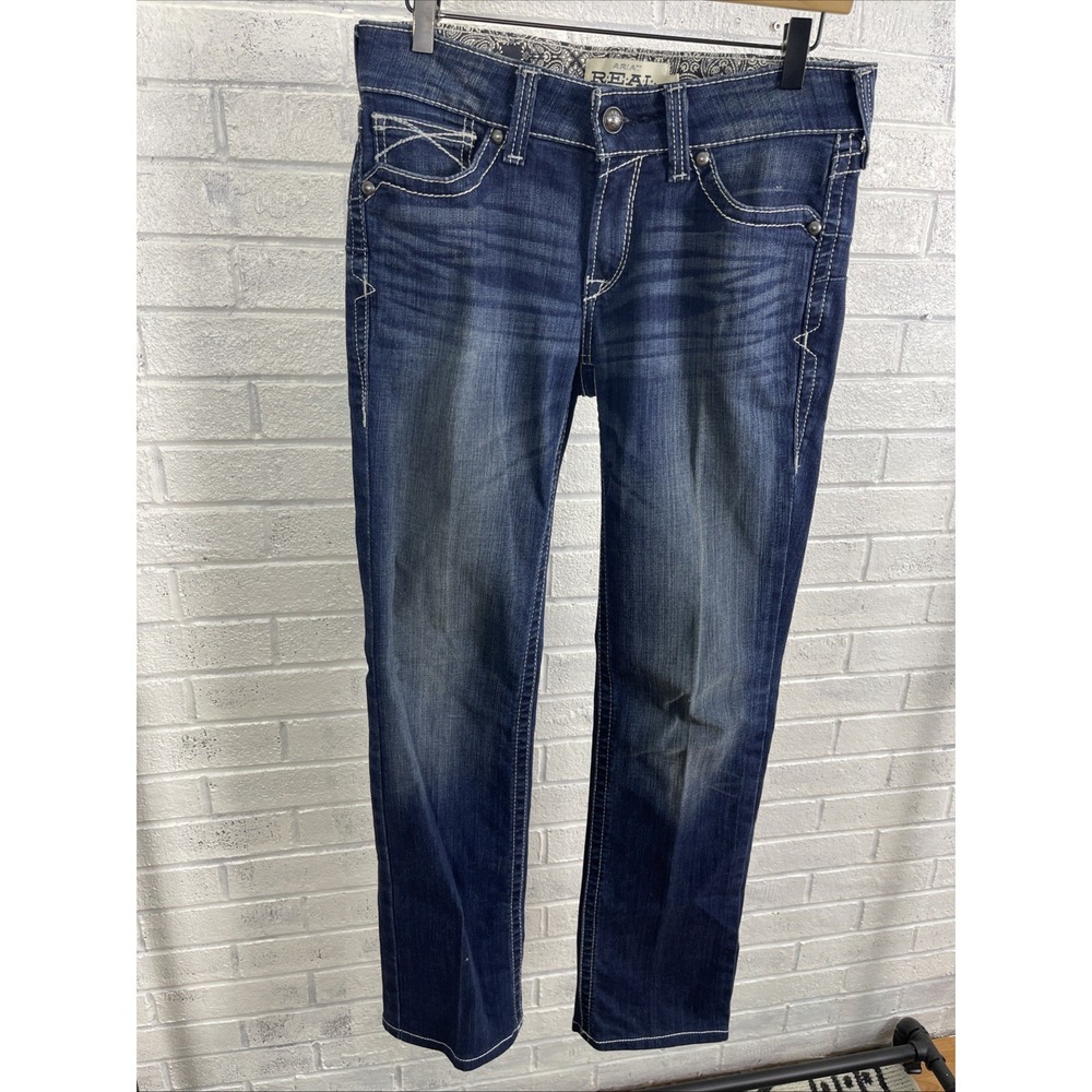 Ariat Real Straight Leg Jeans Womens 28R Ocean Wash Denim Western Cowgirl